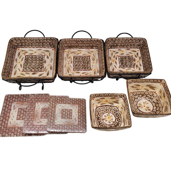 Temptations by Tara Old World Brown Cookware 11 Piece Set Bakeware Rack Bowl Set - Picture 1 of 13